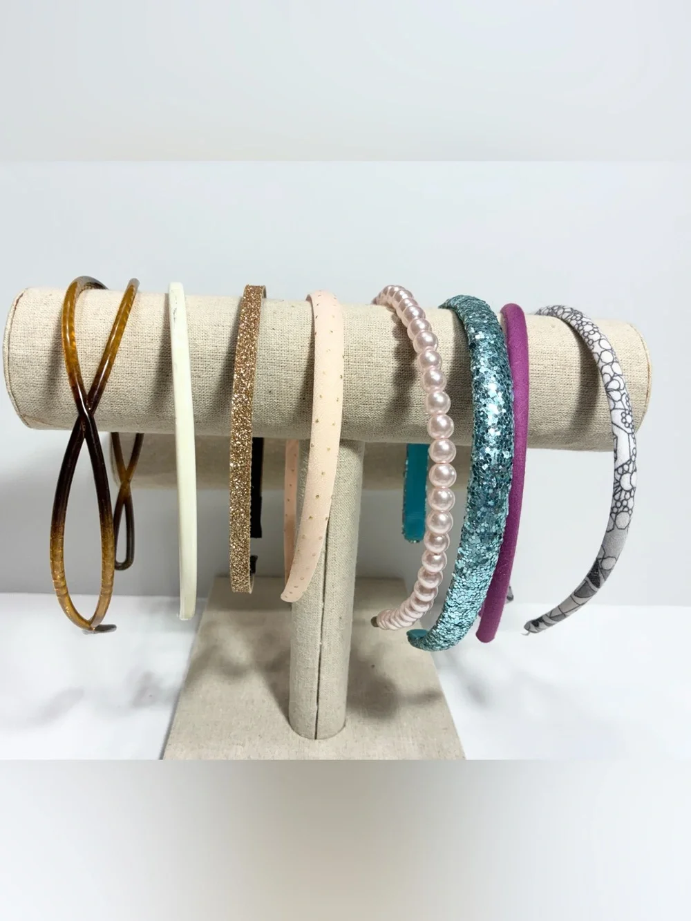 8 Pc Headband Lot: 2 Glitter, 1 Pearl, 3 Fabric & 2 Plastic